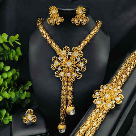 4pcs Dubai 18K Gold Plated Jewelry Sets Necklace Earring Ring Bracelet Statement African Wedding Bridal Set