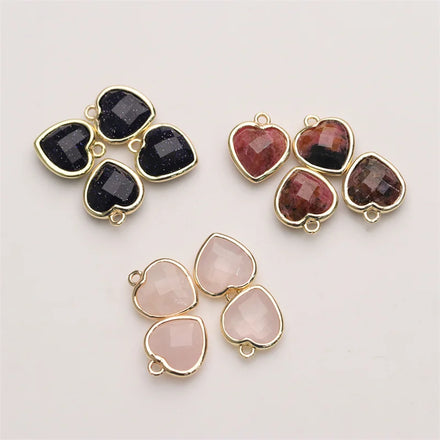 Small Natural Crystal Heart PendantSemi-Precious Gemstone Charms Jewelry Making Supplies