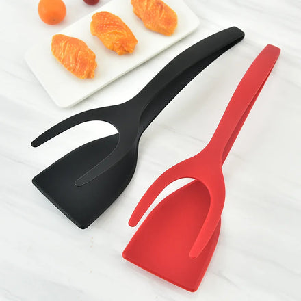 Besafe 2-in-1 Non-Stick Kitchen Shovel Double Sided Egg Spatula Turner Flip Tongs for Bread Fish Pancake Toast