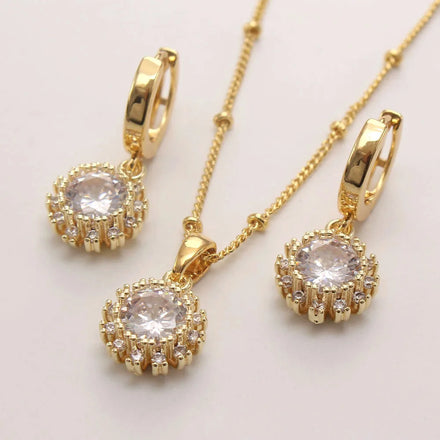 Fashion Mosaic Zircon Necklace Earrings Set Women Girls Vintage Gold Plated Jewelry Set Elegant Style for Party Gifts