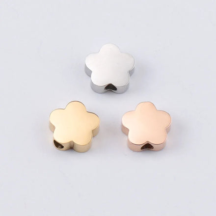 Wholesale Flower Design Stainless Steel Bead Charms Silver / Gold / Rose Gold Blank Charm Beads for Jewelry Bracelet Making