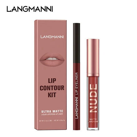 New Arrival Langmanni 1+1 Combination Set Waterproof Long-lasting Matte Liquid Lipstick&Lip Liner