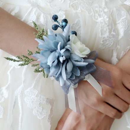Ychon Wrist Corsage Wristlet Band Bracelet and Men Boutonniere Set for Wedding Flowers Accessories Prom Suit Decorations
