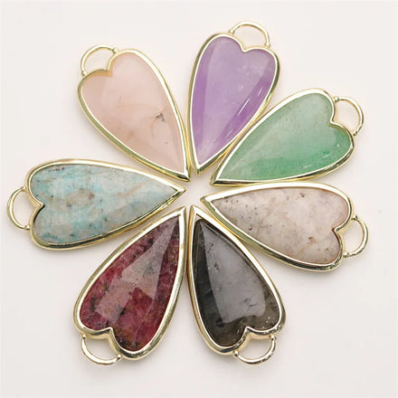 Vintage Classic Fashion Big Heart Gemstone Pendant with Natural Stone and 18K Gold Plated Charm Women's Gift Jewelry