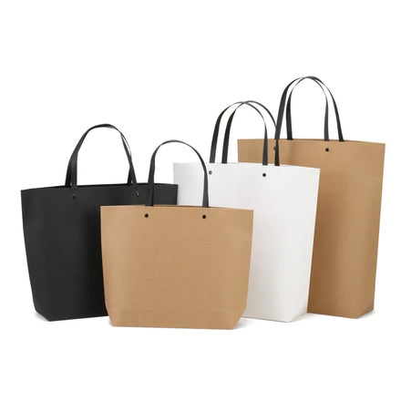 Wholesale Gift Bag Clothing Handbag Kraft Paper Black White Shopping Bag for Advertising