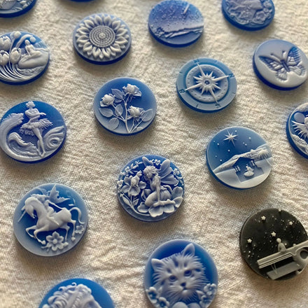 Vintage Victorian Portrait Cabochon Gemstone Commemorate Pendant Rings Fine Jewelry Making Natural Stone Blue Agate Cameo