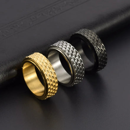 Retro Spinning Fish Scales Shaped Ring Stainless Steel Men Fashion Rotatable Anxiety Stress Relieving Fidget Rings
