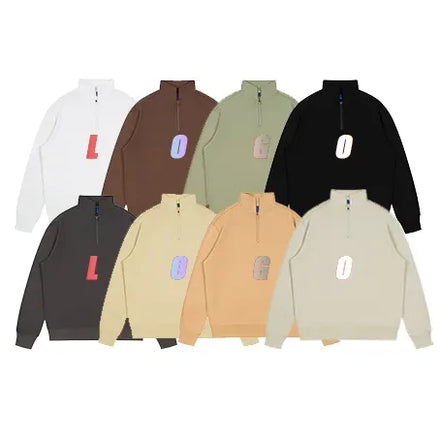 Customizable Heavyweight 350g Cotton Unisex Half-zip Mock Neck Streetwear Solid Color Loose-fit Pullover Casual Sweatshirt