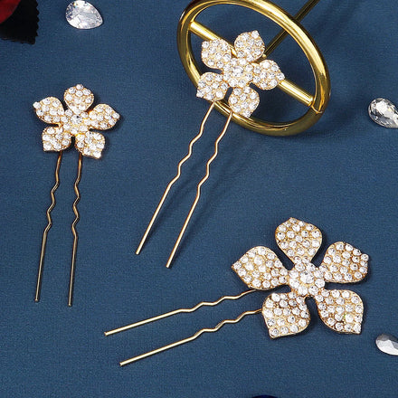 Miallo Wholesale 3Pcs/set Rhinestone Metal Flower Hair Pins Jewelry Wedding Bride Hair Accessories