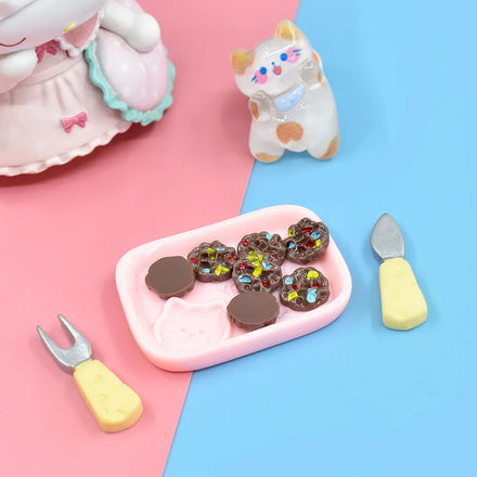 Kawaii Miniature Cat Plate Resin Cabochon Flatback Simulation Tableware Kitchen Food Toys