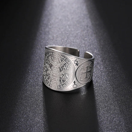 Hot Selling Enochian Magic Angel Ring Solomon Kabbalah Protection Amulet Stainless Steel Hexagram Triangle Religious Jewelry