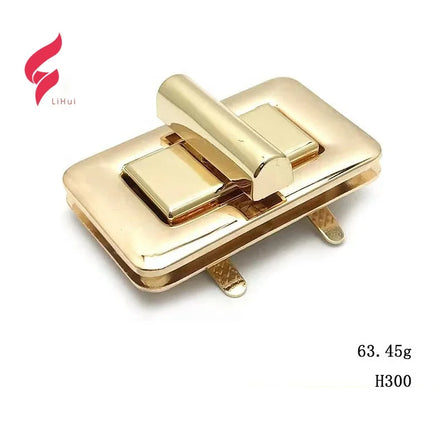 Lihui New Design Light Gold Zinc Eco-friendly Lead Free Nickel Free Custom Logo Rectangle Turn Locks for Purse