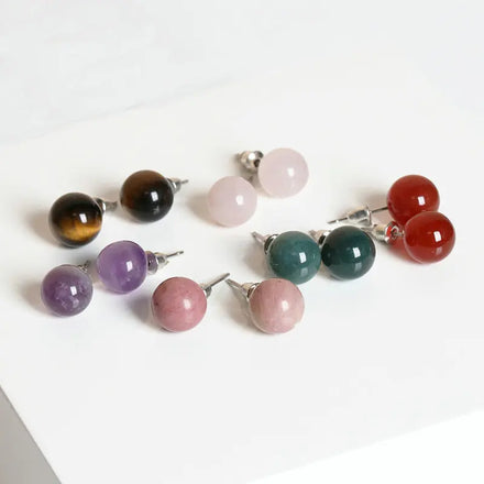 Minimalist Red Agate Stud Earrings Delicate Retro Small Gemstone Piercing Jewelry for Women Girls Gift