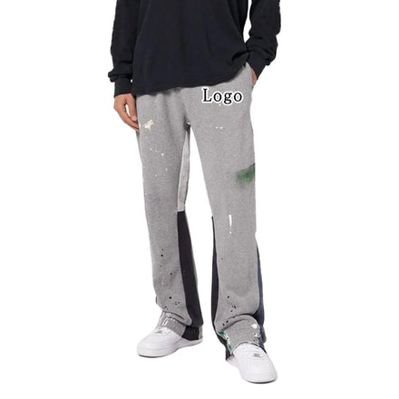 Custom Men's Casual Cotton Blended High Quality Flared Jogger Track Pants Mid Elastic Waistband Straight Flare Stacked