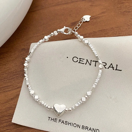 Various Shapes Beads Bracelet 925 Sterling Silver Heart Chain Bracelet for Women Wholesale