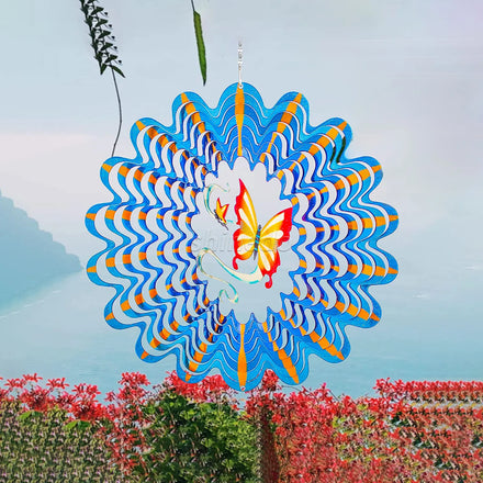 3D Metal Wind Rotating Laser Cut Metal Art butterfly Pattern Hanging Wind Spinner Outdoor Courtyard Art Dynamic Wind Spinner