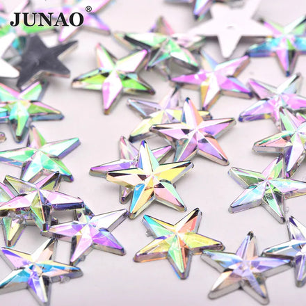 JUNAO 8mm 10mm 12mm 14mm Acrylic Star Rhinestones Non Hotfix Star Stones Bulk Flatback Crystals Diamonds for Decoration