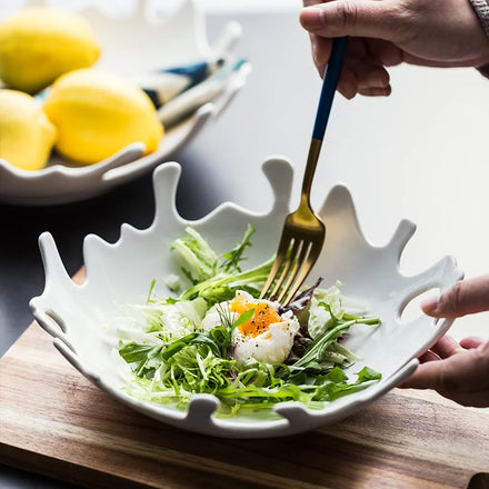 Creative INS Style Ceramic Fruit Plate Coral Shaped Snacks Compote Nut Dish White Salad Bowl Hotel Restaurant Dinnerware Sets