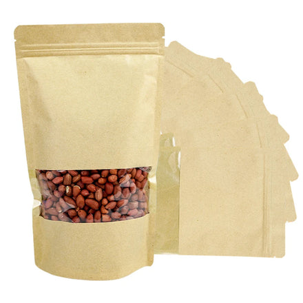 Bolsas Biodegradable Brown Coffee Ziplock Bag Food Packaging Kraft Paper Stand up Pouch Kraft Paper Bag with Window