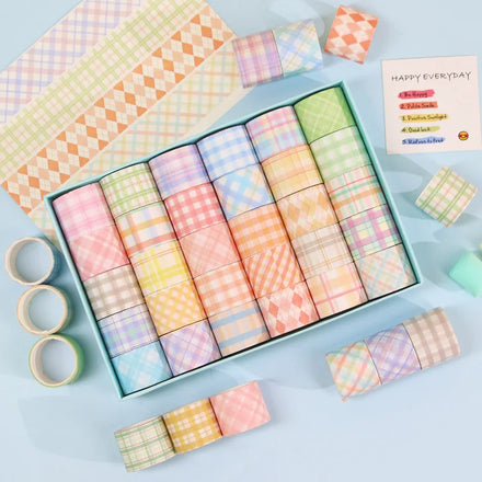 Fresh Grid Pattern Color Basic Manual Washi Tape Creative DIY and Paper Tape Set Decorative Stickers 30 Rolls 60 Rolls