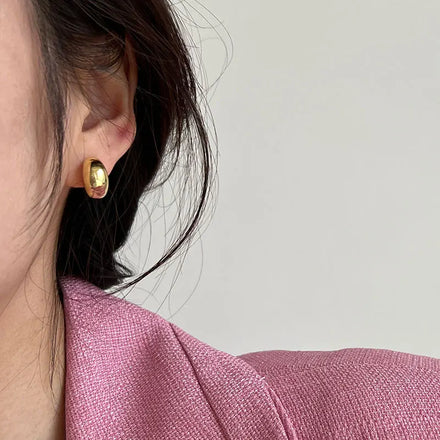 925 Sterling Silver Earrings 18k Gold Plated Orecchini Argento 925 Korean Minimalist Semicircle Ladies Earrings Women Jewelry