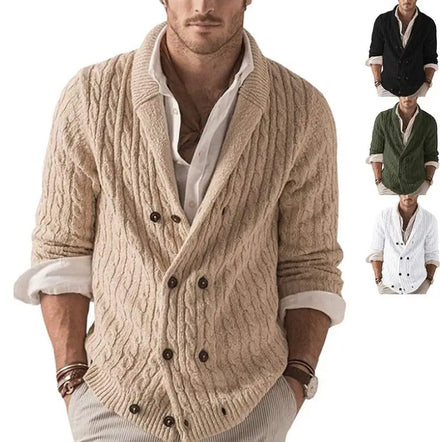 Men Sweater Cardigans Knitted Long Sleeve Spring Man Business Turtleneck Cardigan Sweaters Double Breasted