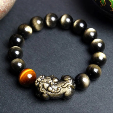 100% Natural Stone Gold Obsidian rainbow Eyes tiger Eye Beads Pi Xiu Bracelet Crystal Round Beads Bracelet for Men Women