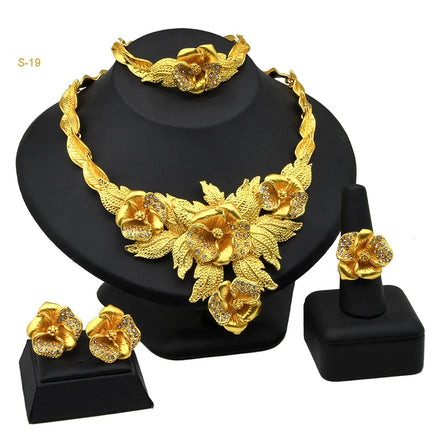 24k Gold Dubai Brazilian Necklace Sets African Bridal Earring Ring Bracelet Saudi Arabia Women Wedding Jewelry Set