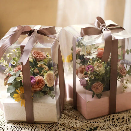 Creative Rose Box Panoramic Rectangular PVC Flower Arrangement Box for Flower Packaging