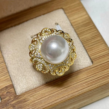 R1132 11-12mm Natural Freshwater Pearl Ring Accessory 925 Sterling Silver Adjustable Size Engagement Jewelry Ring for Women