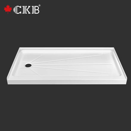 CKB Single Threshold Textured Surface White Black Rectangle Acrylic Bathroom Shower Tray