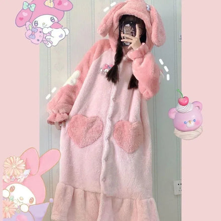 New Thickened Coral Velvet Home Clothes Sweet Cartoon Melody Robe Pants Suit Wholesale