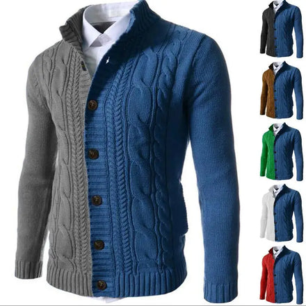 Mens Sweater Autumn Winter Knitted Men Patchwork Cardigan Sweater Long Sleeve Casual Coats Jacket Mens Clothing Streetwear