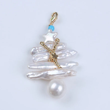 Handmade Christmas Tree 12-13mm Freshwater Biwa Round Pearl Earring Necklace Pendant