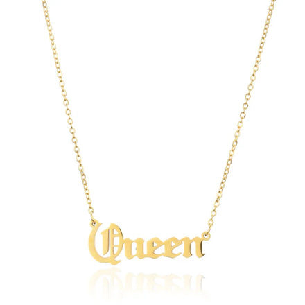 Women Fashion Stainless Steel Old English Font Initial Letter Queen Pendant Necklace Jewelry