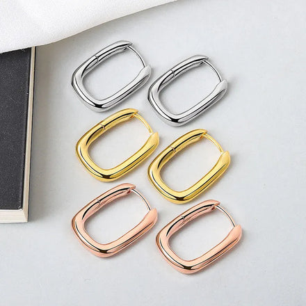 Hot Sale Minimalist Rectangle Oval Hoop Earrings for Women Geometric U Shaped Chunky Hoop Earrings