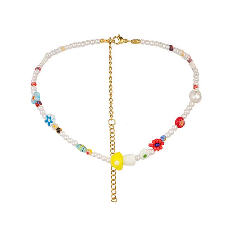 Bohemian Handmade Cute Mushroom Stainless Steel Jewellery Flower Pearl Beads for Jewelry Making Choker Necklace