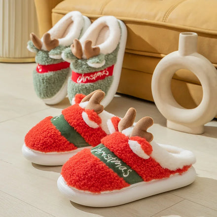 Thick Sole Christmas Deer Slippers Women Men Indoor Warm Slipper Soft Plush Home Floor Lovers Winter Floor Shoes