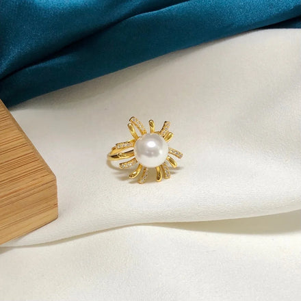 R1129 10-11mm Natural Freshwater Pearl Ring Accessory 925 Sterling Silver Adjustable Size Engagement Jewelry Ring for Women