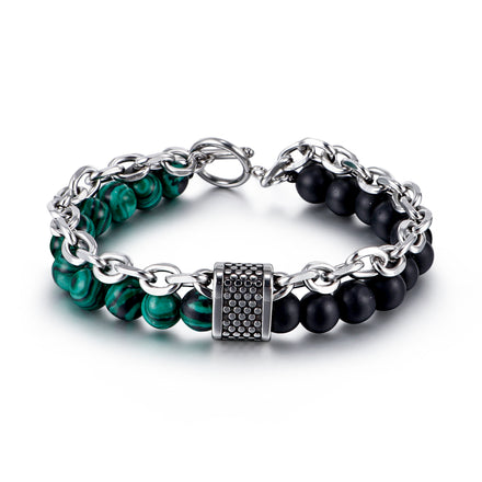 Fashion Stainless Steel Chain Bracelet Jewelry Geometric Natural Stone Beaded Bracelets for Men Tiger Eye Stone Men's Bracelet