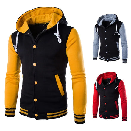 S-5XL Customizable New Hooded Baseball Shirt Men's Coat Slim Cardigan Short Brushed Sweater