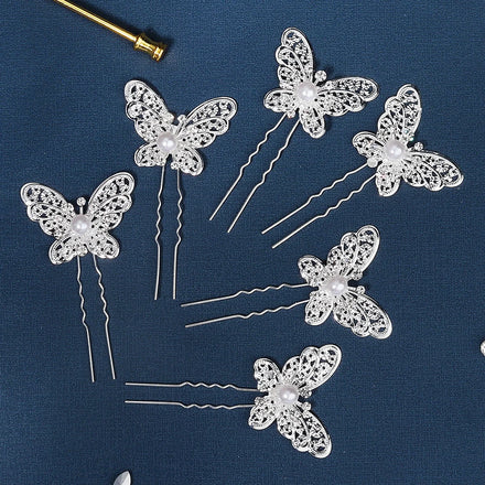 Korean Pearl Hair Pin Girls Fashion Hair Clips Cute Alloy butterfly Hair Clips Accessories Rhinestone Jewelry Set for Women