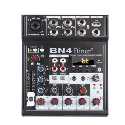 Biner BN4 Professional Built-in Digital Delay Mixing Effects DJ 4 Channel Audio Digital Mini Audio Mixer