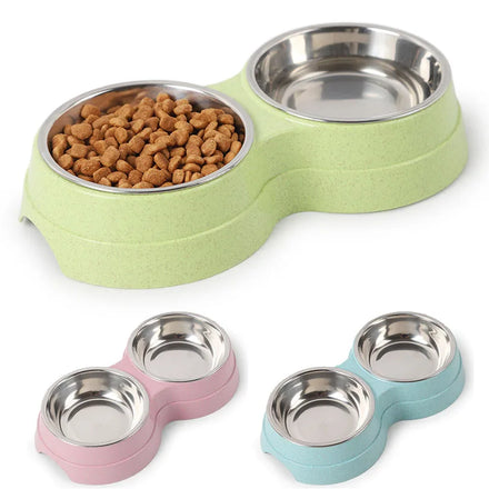 Pet Double Bowl Round 2-in-1 Drinking and Feeding Dual Purpose Stainless Steel Cat and Dog Bowl