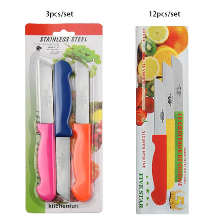 3pcs Eco-Friendly Plastic Handle Stainless Steel Fruit Knife Set Multifunctional Kitchen Paring Knife Vegetable Shredding Tool