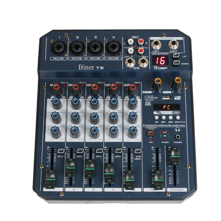 Biner T6 Professional 6 Channel DJ Sound Controller FX 16 Bit DSP Processor Audio Mixer Console