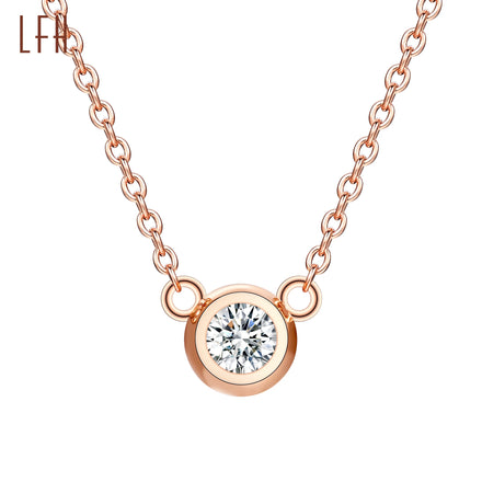 Dainty Bezel Setting Pendant Pure 18k Gold Necklace Round Shape Bezel 18k Real Gold Chain Real Gold Jewelri