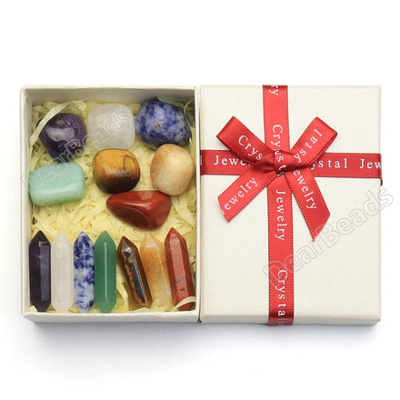 DBTZ1017 Box Set Healing Crystal Meditation Tumble Tower Point 7 Seven Chakra Sets Tumbled Stone Reiki Set with Package