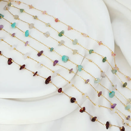 Irregular Natural Stone Brass 14k Real Gold Plated Natural Gravel Chains Handmade Chain With Precious Stones for Jewelry Making
