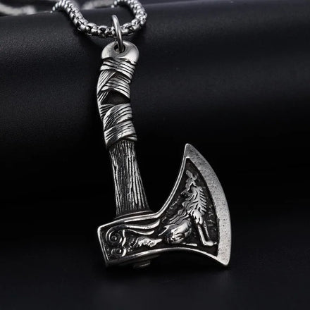 Vintage Rune Amulet Stainless Steel Axe Pendant Necklace Men's Jewelry Gift